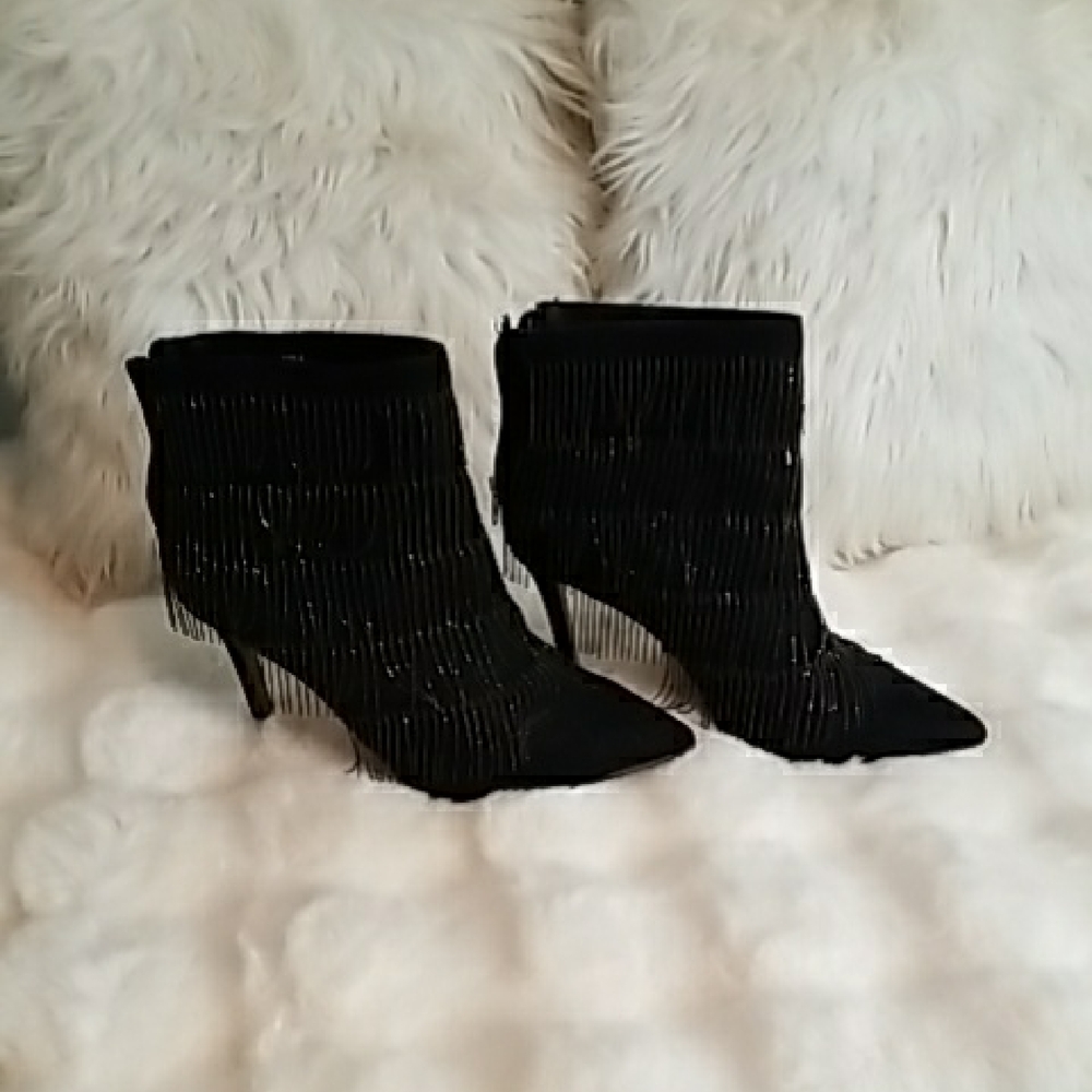 New York & Company Black Fringe Ankle Booties